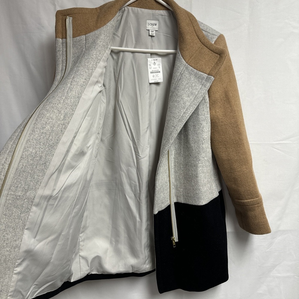 J. Crew Women's Colorblock Funnelneck Wool Blend Coat Jacket Size 0P Gray $248 - Picture 10 of 16